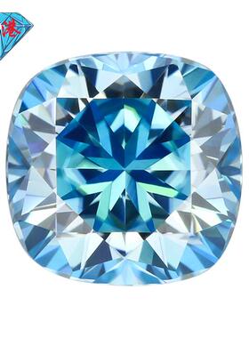 华港宝石 肥正方枕形海蓝莫桑石裸石戒面 浅蓝色莫桑钻裸钻