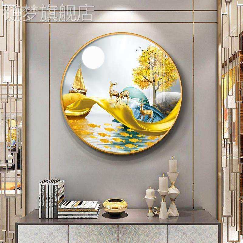 网红入户圆形玄关装饰画进门正对壁门餐厅背景挂画现代奢轻高档画