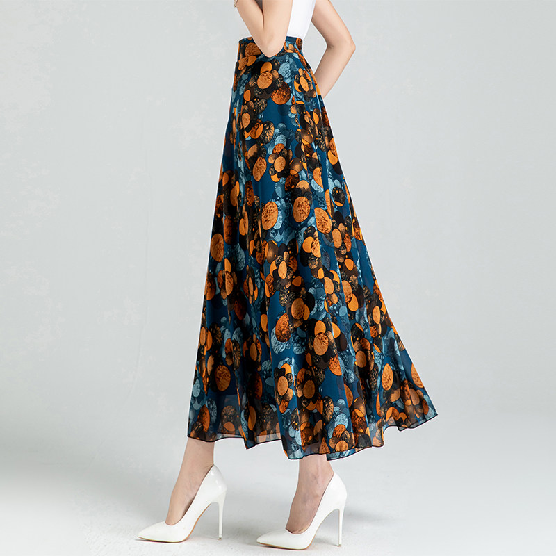 雪纺小碎花半身裙女夏季2026新款百搭高腰A字中长款大码垂感长裙