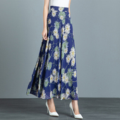 2025夏雪纺半身裙A字碎花高腰显瘦大摆长裙大码 休闲跳舞长裙子女