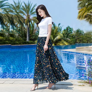 大码 雪纺半身裙长款 裙子波西米亚碎花大摆女沙滩长裙 新款 2026夏季