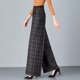 高腰宽松显瘦格子拖地休闲长裤 子女秋冬季 坠感直筒阔腿裤 2025新款