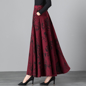 复古印花半身长裙女高腰大摆跳舞裙女大码 2025秋冬季 新款 半身裙子