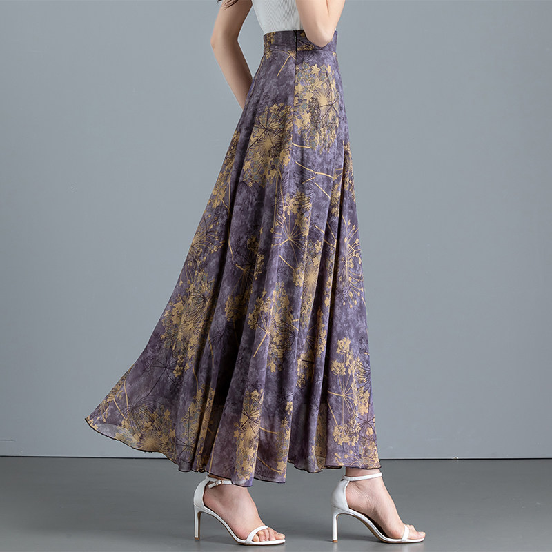 雪纺长裙a字碎花大摆半身裙舞裙