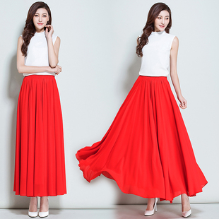 红色半身长裙 沙滩裙女波西米亚大码 夏新款 大摆雪纺裙半身裙中长款