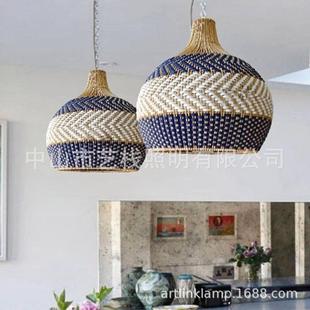 侘寂风复古藤艺吊灯创意艺术手工藤编酒店餐厅卧室灯民宿阳台灯具