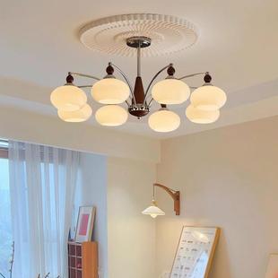 包豪斯奶油风中古客厅卧室吊灯设计师胡桃木创意柿子玻璃餐厅灯具