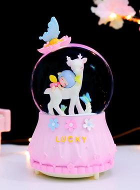 森林小仙鹿水晶球八音盒卡通女孩音乐水球创意女生日工艺礼品