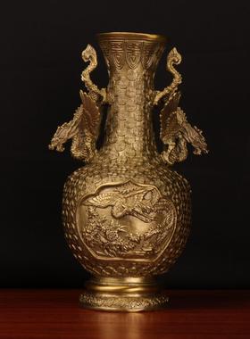 杨铜记 铜花瓶 铜花瓶 龙凤花瓶家居办公室铜花瓶摆件 双龙花瓶