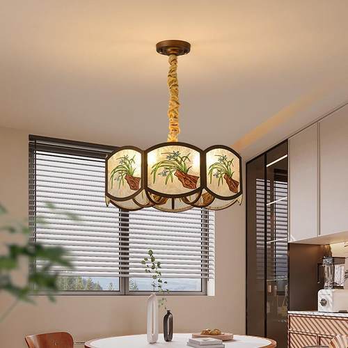 中古风客厅吊灯复古胡桃木色餐厅吧台灯创意个性艺术卧室床头吊灯