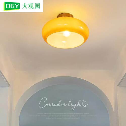 过道灯走廊灯入户玄关过道吸顶灯玻璃阳台衣帽间灯中古风灯具125L