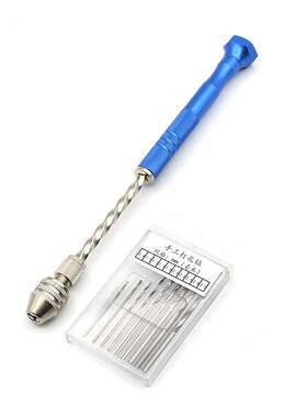 航模DIY用蓝色加长半自动款手捻钻 配0.8-3.0mm麻花钻10支套装