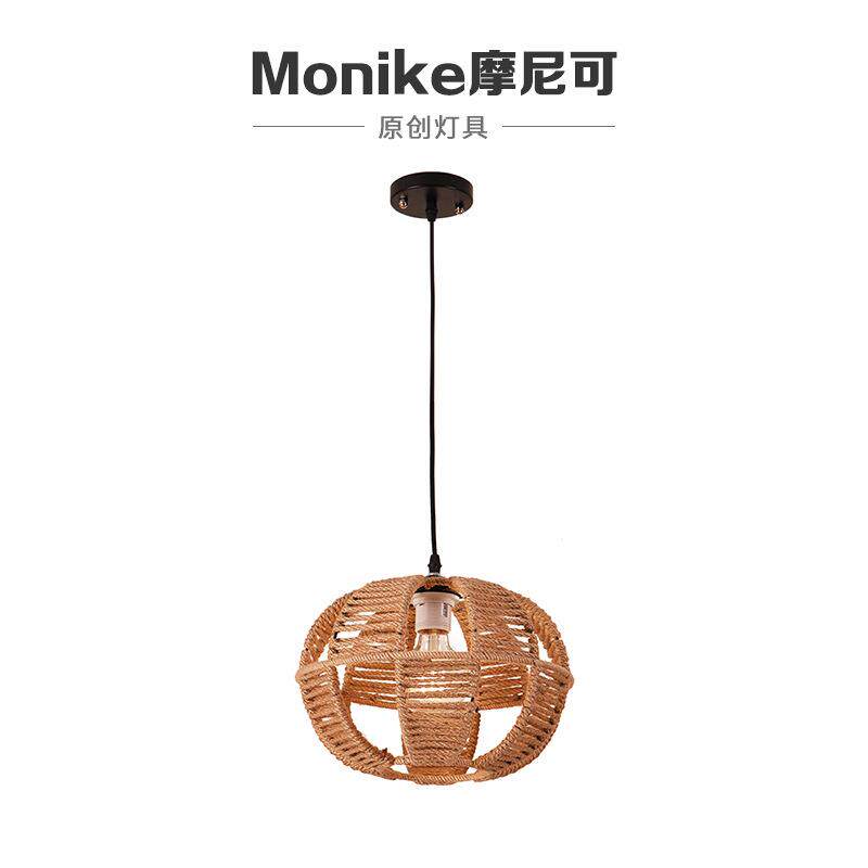 单头高级感氛围led餐厅吊灯创意藤艺床头过道设计师简约中山灯具
