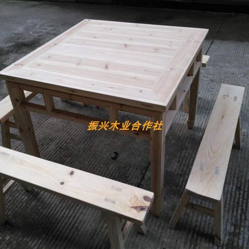 杉木八仙桌子饭店面馆仿古经济原木实木大桌椅板凳四方堂屋老高桌