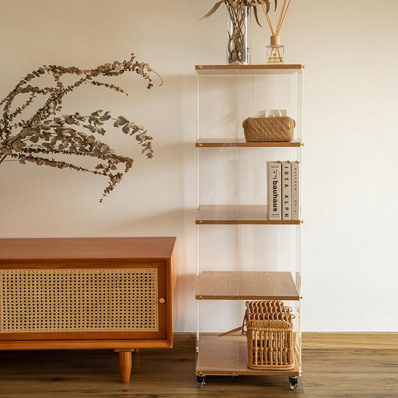 亚克力旋转书架透明实木客厅书房置物架落地可移动分格转角书柜,住宅家具,家用陈列柜,淘宝优惠券,粉丝福利购,淘宝优惠卷