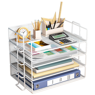 桌面收纳盒办公桌上文件架工位分层神器办公室a4文件盒书桌小书架