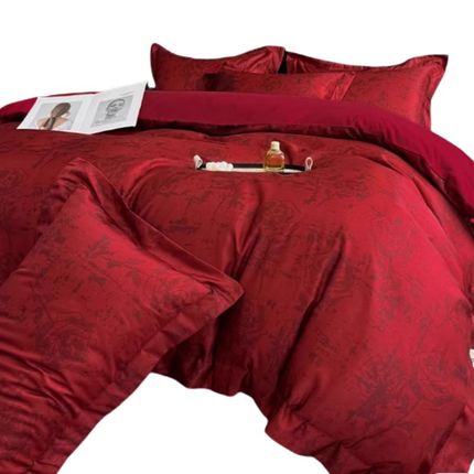 中式新婚结婚四件套大红色陪嫁床单被套纯棉婚庆床上用品婚房喜被
