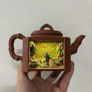 新中式微景观紫砂灯壶财神殿土地庙三清殿陶瓷模型创意茶禅意摆件