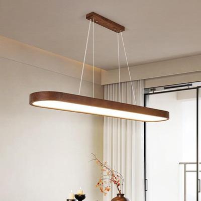 黑胡桃木餐厅吊灯现代简约禅意茶室新中式一字长条吧台餐桌木质灯