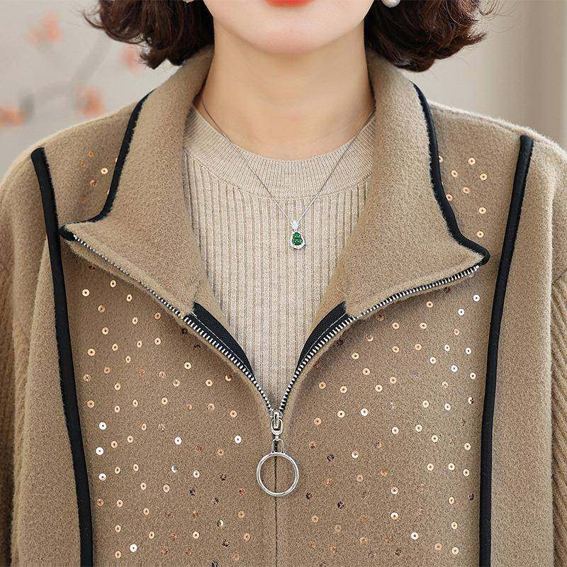 2026新款气质妈妈装拉链开衫秋装翻领宽松洋气中老年女装亮片,女装/女士精品,中老年女装,淘宝优惠券,粉丝福利购,淘宝优惠卷