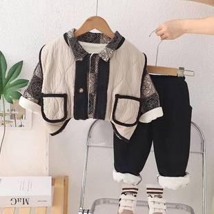 2026新款男童秋冬时尚加厚童装套装中小童加绒衬衫衬衣保暖马