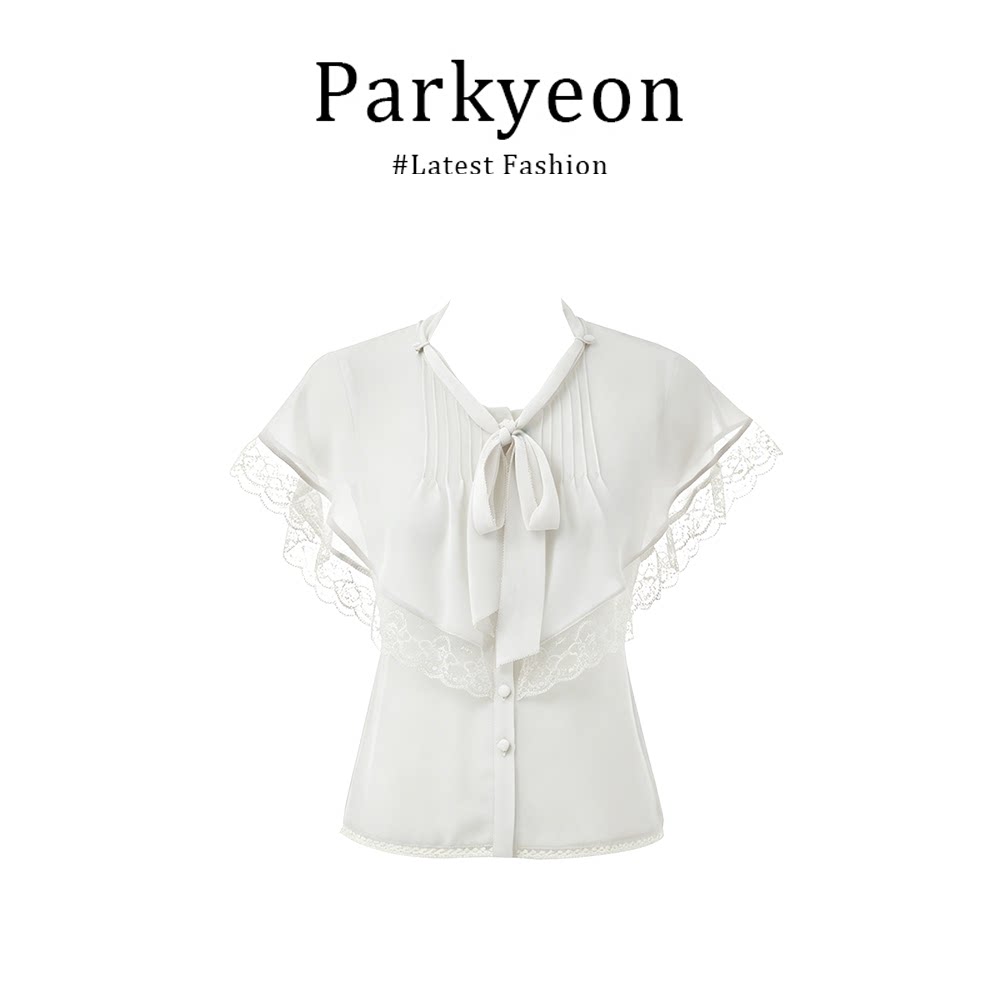 Parkyeon法式纯欲风荷叶边系带蕾丝花边衬衫女夏季时尚百搭上衣图片