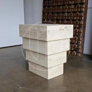 奶油风天然黄洞石茶几沙发边几角几卧室床头柜样板房圆柱茶几桌子