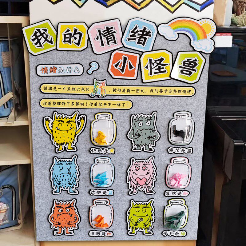 幼儿园心理角环创主题情绪小怪兽墙面装饰展板区域材料情绪成品