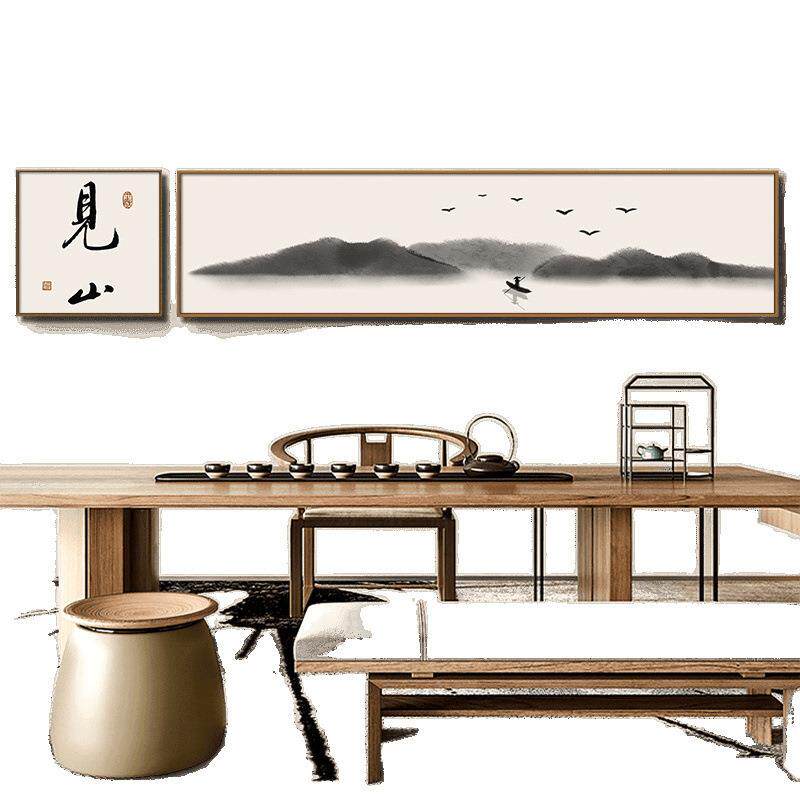 中式装饰画茶室水墨画禅意办公室挂画山水画茶桌字画餐厅客厅书房