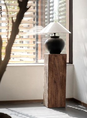 侘寂风复古方形实木墩子花架底座原木树桩样板间茶室玄关落地摆件