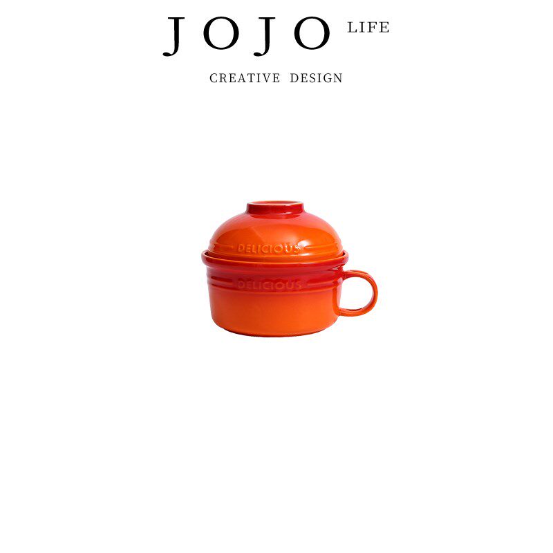 JOJOS L. PD.oil.陶瓷泡面碗带盖勺筷宿舍用学生烤箱烤碗 粘油