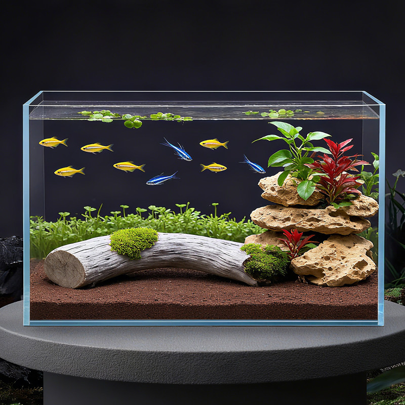 超白金晶玻璃鱼缸小中大型家用客厅造景缸养乌龟水族箱水草方裸缸