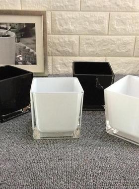 黑色白色电镀银色四方方形水培玻璃鱼缸厚款花瓶花店婚庆家居