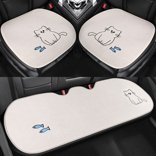 汽车坐垫四季通用卡通单片三件套冬季座套座椅垫亚麻防滑后排座垫