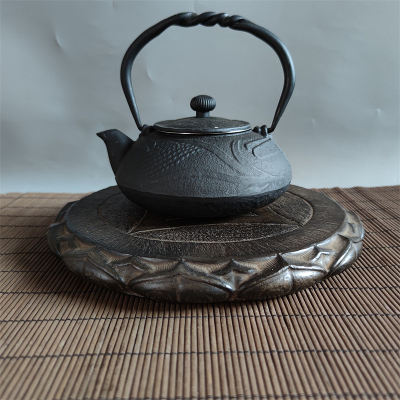 天然青石雕刻荷花壶承茶托宝贝底座民俗怀旧工艺雅居茶舍实用收藏