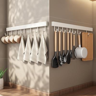 白色厨房挂钩架免打孔壁挂式挂杆太空铝排钩锅铲勺子铲子收纳挂架