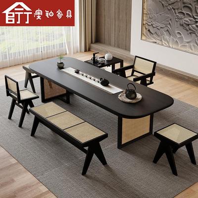 澳铂侘寂风实木茶桌全套家用会客茶台办公室原木大板泡茶桌椅组合