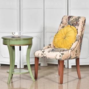 美式乡村布艺休闲沙发椅客厅实木餐椅靠背提花坐垫复古洽谈单人椅