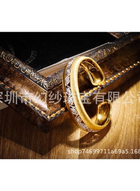 织纹雕金意大利复古18k金叶子镂空拉丝手镯珠宝首饰