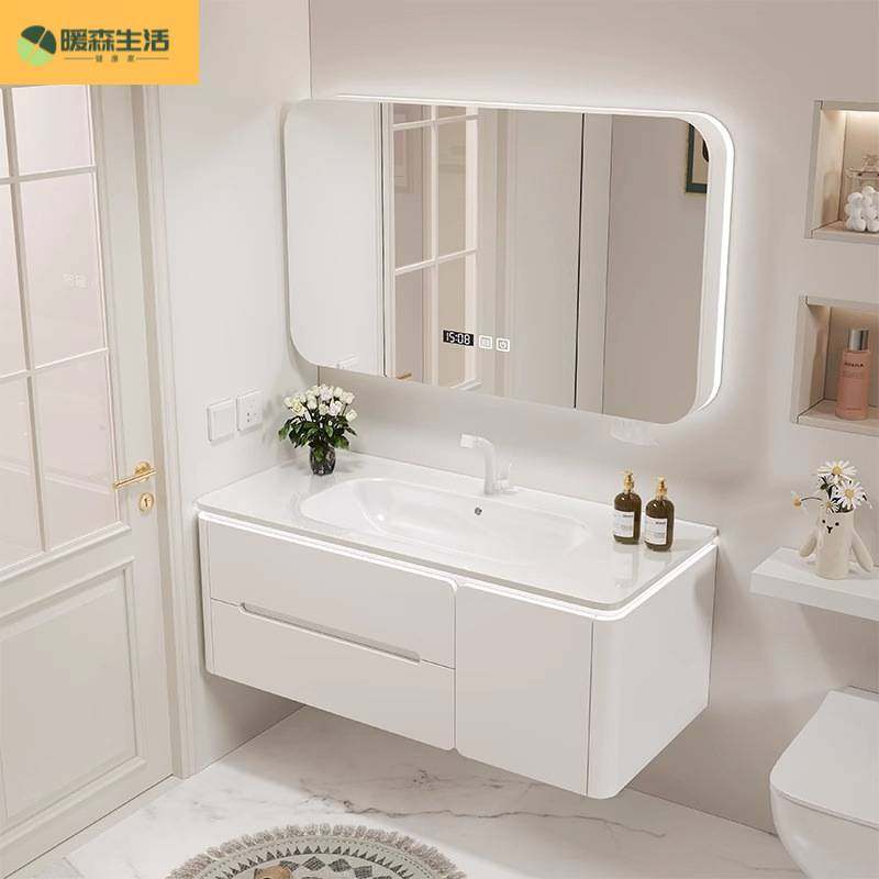 高端洗手盆浴室柜卫生间洗脸盆柜一体现代简约轻奢奶油风洗手盆,家装主材,浴室柜组合,淘宝优惠券,粉丝福利购,淘宝优惠卷