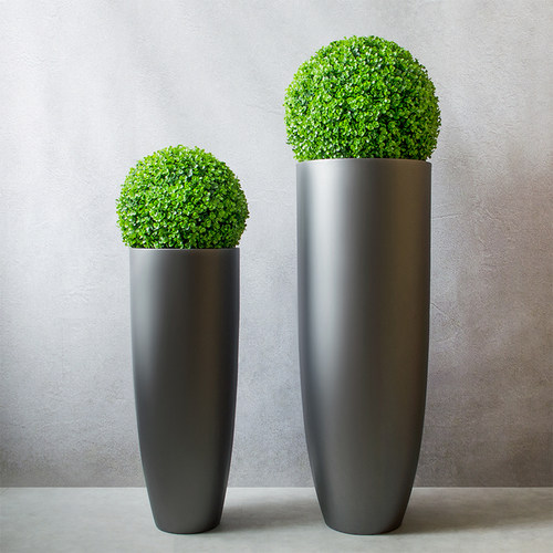 玻璃钢银灰色圆形落地大花瓶花器摆件欧式现代家居客厅酒店装饰品