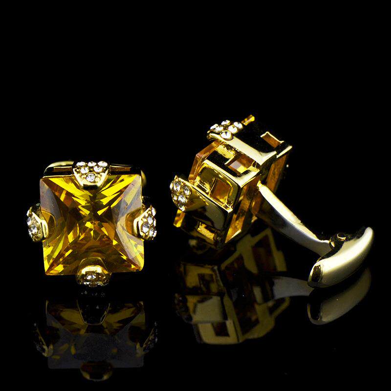 英博黄锆石白水晶镶钻宝石袖扣袖钉法式纽扣727Cufflinks/991415