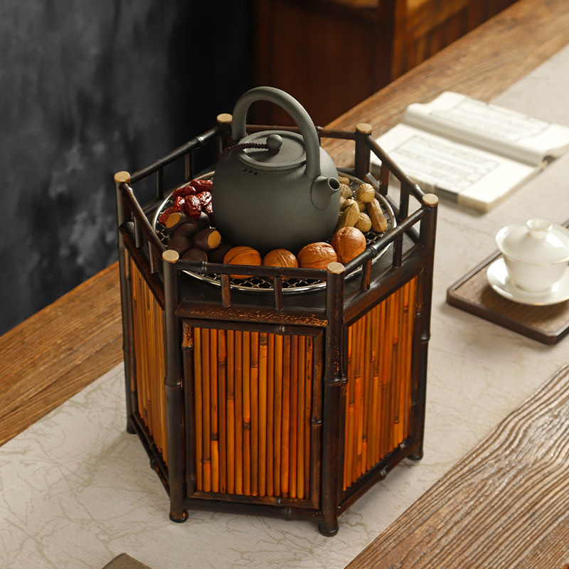围炉煮茶器紫竹铸铁炭炉家用室内烤火炉茶壶套组烧烤炉木碳取暖炉