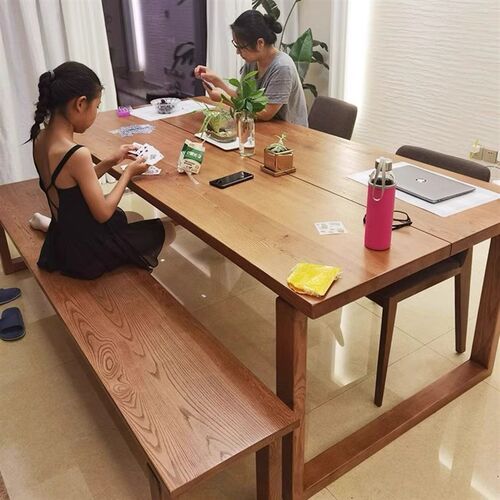 莫比恩餐桌客厅大长书桌书桌实木白蜡木家用工作台原木饭学习桌子