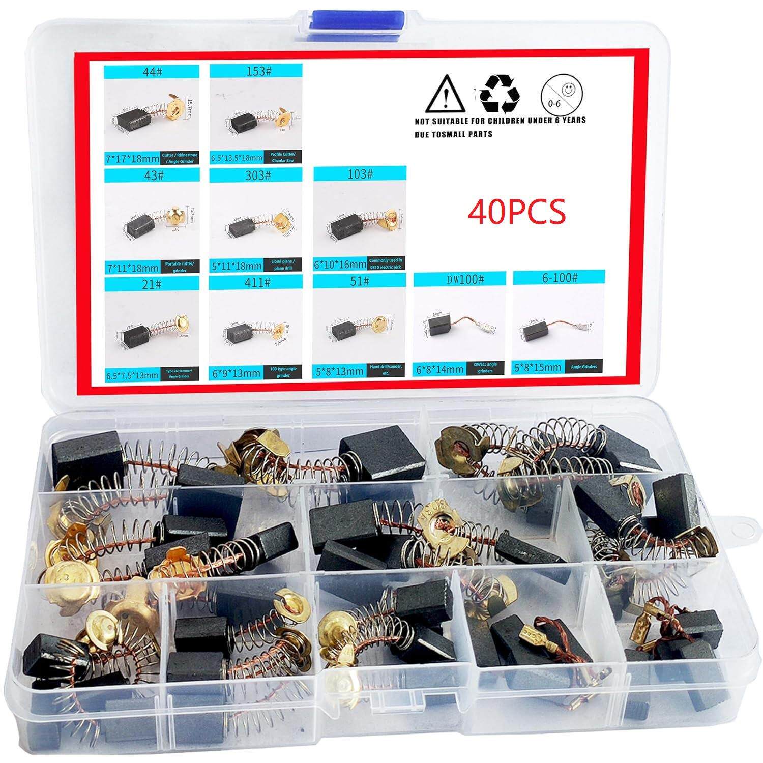 跨境40pcs电机碳刷，10种不同类型的碳刷，适用于碳刷电机的维护
