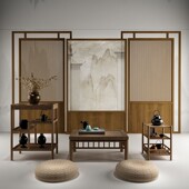 中式 实木镂空屏风隔断玄关客厅背景墙酒店餐厅座屏半透纱组合屏风