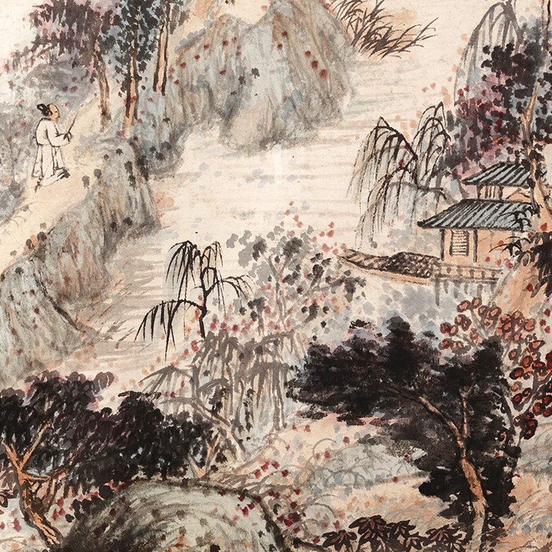 清 石涛 游张公洞图 高清微喷明四家山水画临摹底稿范本装饰画心