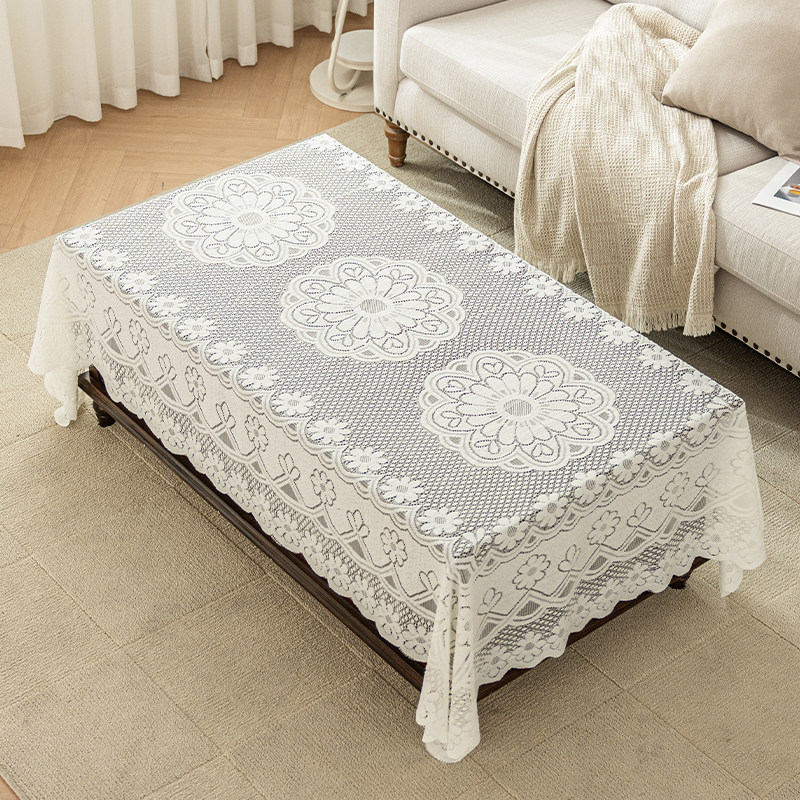蕾丝长方形桌布白色圆桌法式复古茶几餐桌盖布书桌台布正方形摄影