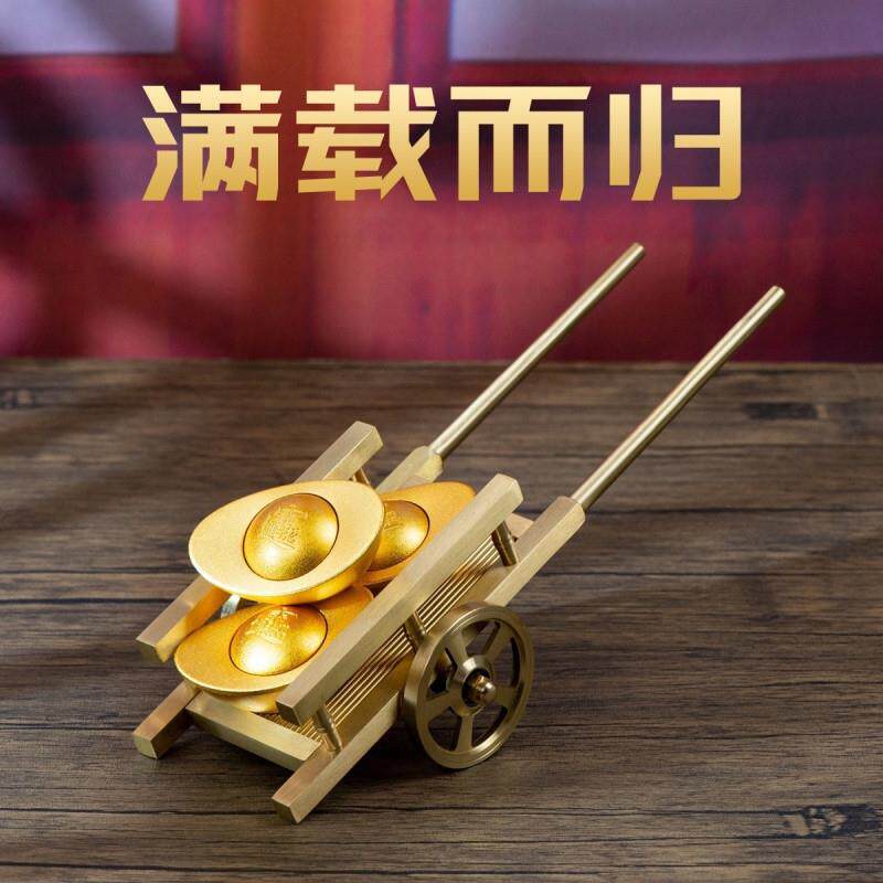 黄铜手推车满载而归板车办公室摆件五谷丰登创意铜工艺品高档复∑