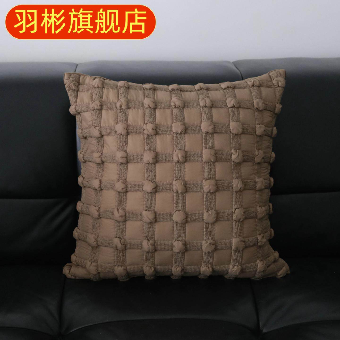 棕色系侘寂风简约条纹宽边抱枕腰枕抱枕套客厅沙发靠垫样板间靠枕